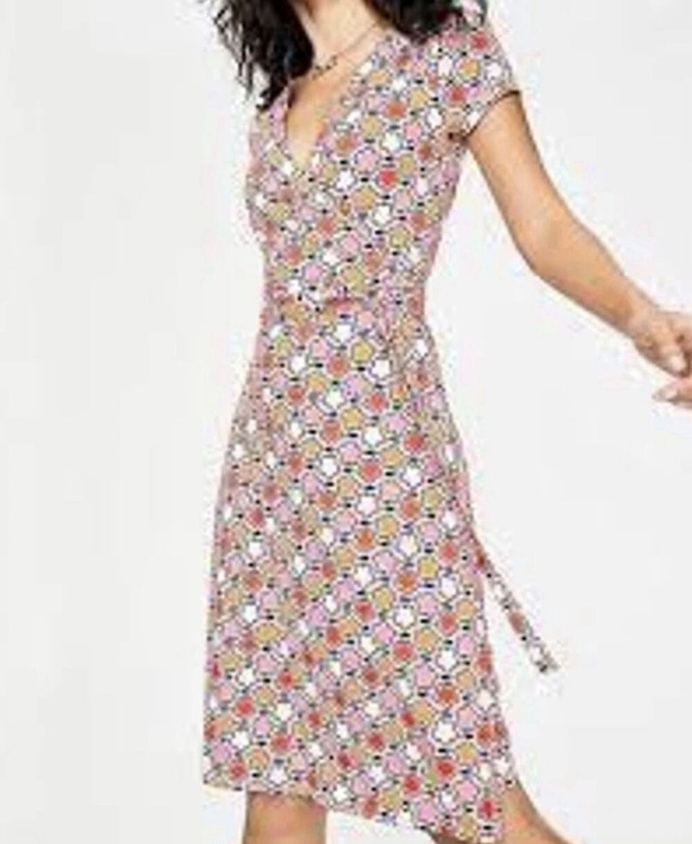 Boden Pink Frosting Wrap Dress Floral Daisy Short Sleeve Belted J0183 Women's 6P